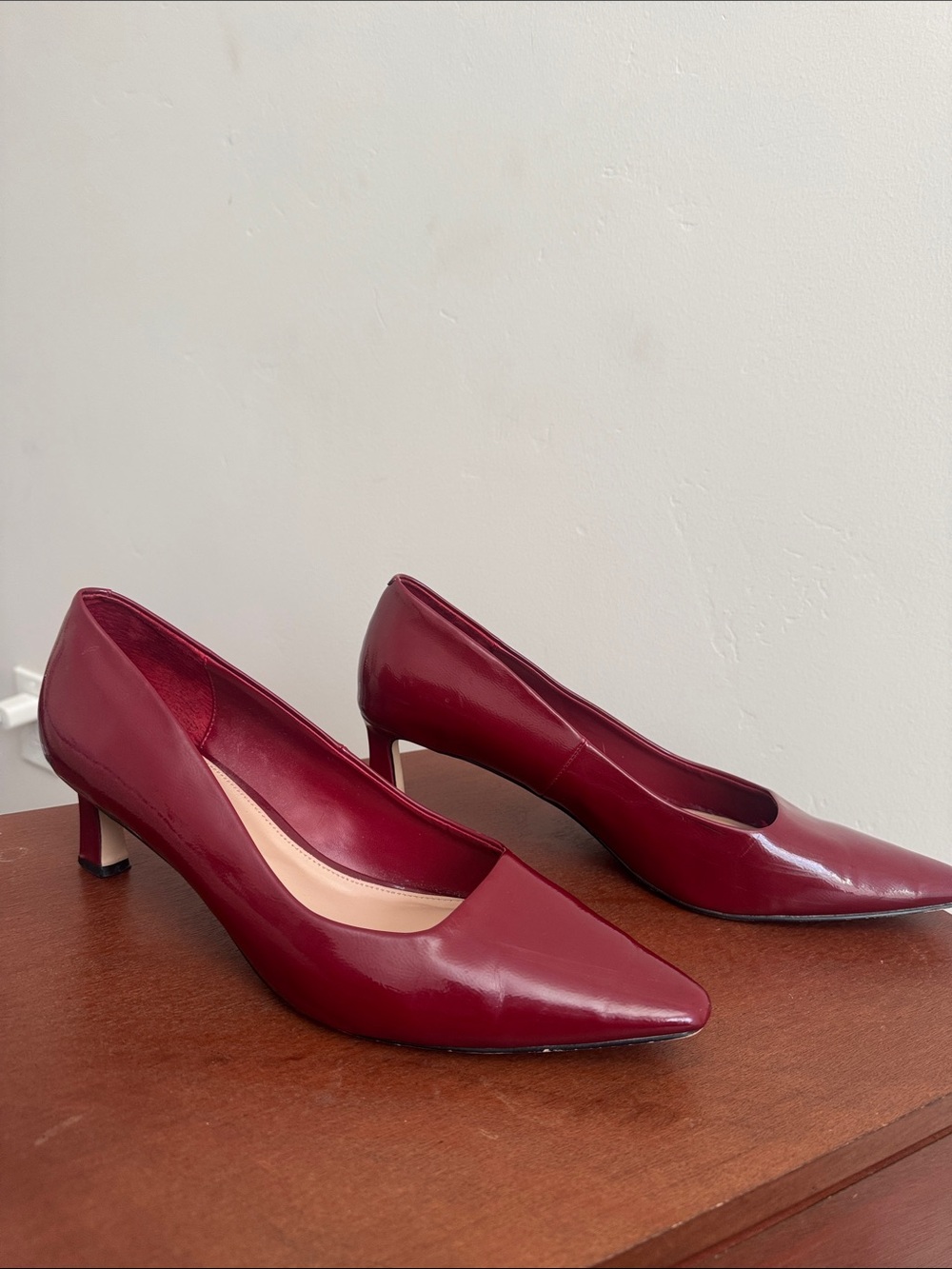 Steve Madden Burgundy Pointed Toe Mid Heel Pumps